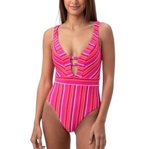Trina Turk Marai Halter Plunge One Piece Swimsuit Womens Size 6 NWT Pink Beach